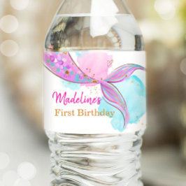 Mermaid Tail Waterverf Paars Gold Girl Birthday Waterfles Etiket