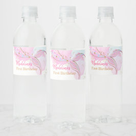 Mermaid Tail Waterverf Roze Gold Girl Birthday Waterfles Etiket