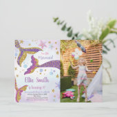 Mermaid Tails Glitter Birthday Invitation Kaart (Staand voorkant)