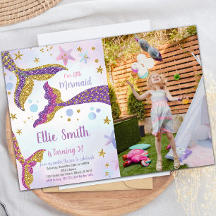Mermaid Tails Glitter Birthday Uitnodigingen foto