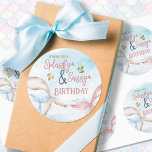 Mermaid Tails Splashy and Sassy Birthday Ronde Sticker<br><div class="desc">Mermaid theme birthday gift labels titled "wishing you a Splashy & Sassy Birthday". Neutral muted boho watercolor design to add a splash of mermaid magic to your gift wrap. Subtle and gentle design with mermaid tails swishing around in the ocean. Perfect gift tag for your mermaid loving daughter or mermazing...</div>