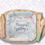 Mermaid Tails Waterverf Mermazing Birthday Party Papieren Bordje<br><div class="desc">Papieren borden van Mermaid Party met mermaid pun en mermaid themed typografie. Het leuke bericht luidt: "[naam] mermazing verjaardagsfeestje". Dit zachte en subtiele ontwerp kan ook met uw teken uit en naam worden gepersonaliseerd. Neutrale boho-waterverf met zeemleder die in de oceaan en onder de plaats van het zee met vis...</div>