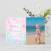 Mermaid Tale Verjaardagsuitnodiging met foto Kaart (Staand voorkant)