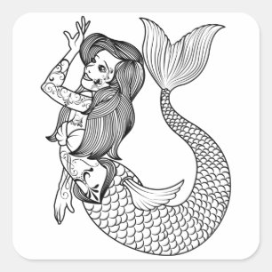 Mermaid Tattoo  Mermaid Art Tattoo Girls Vierkante Sticker