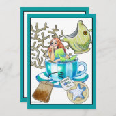 Mermaid Tea Party Birthday Invitation Kaart (Voorkant / Achterkant)