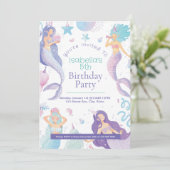 Mermaid Thema Kind's Verjaardagsfeestuitnodiging K Kaart (Staand voorkant)