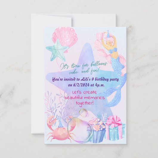 Mermaid Theme Birthday Bash Kaart (Voorkant)