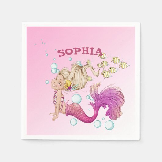 Mermaid Theme Cute Pink Napkins Servet (Voorkant)