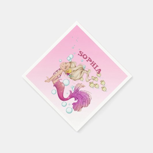 Mermaid Theme Cute Pink Napkins Servet (Hoek)