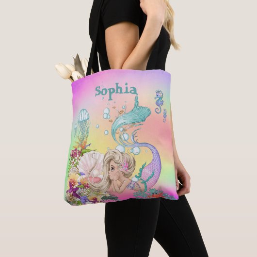 Mermaid Theme Cute Rainbow-Canvas tas (Dichtbij)
