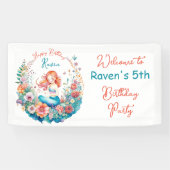 Mermaid Theme Floral Girl's Verjaardagsfeest Spandoek (Horizontaal)