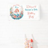 Mermaid Theme Floral Girl's Verjaardagsfeest Spandoek (Insitu)