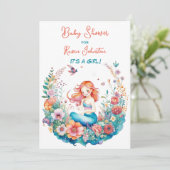 Mermaid Theme Floral Meisje's Baby shower Kaart (Staand voorkant)
