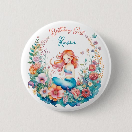 Mermaid Theme Meisje Verjaardag Meisje Ronde Button 5,7 Cm (Voorkant)