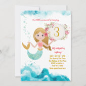 Mermaid Theme onder het Zee Baby Girl 3rd Birthday Kaart (Voorkant)