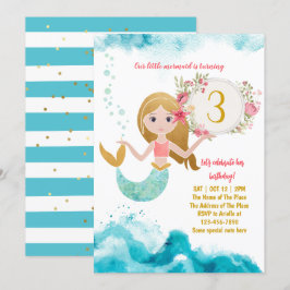 Mermaid Theme onder het Zee Baby Girl 3rd Birthday Kaart