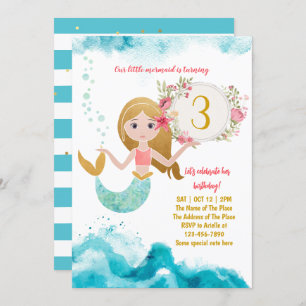 Mermaid Theme onder het Zee Baby Girl 3rd Birthday Kaart