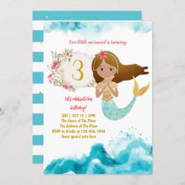 Mermaid Theme onder het Zee Baby Girl 3rd Birthday Kaart