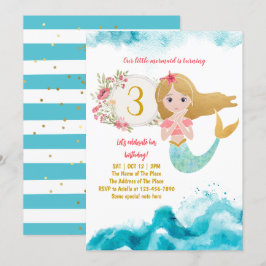 Mermaid Theme onder het Zee Baby Girl 3rd Birthday Kaart