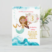Mermaid Theme onder het Zee Baby Girl 3rd Birthday Kaart (Staand voorkant)