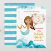 Mermaid Theme onder het Zee Baby Girl 3rd Birthday Kaart (Voorkant / Achterkant)