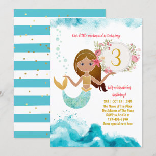 Mermaid Theme onder het Zee Baby Girl 3rd Birthday Kaart