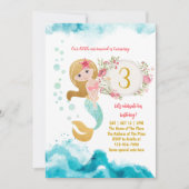 Mermaid Theme onder het Zee Baby Girl 3rd Birthday Kaart (Voorkant)