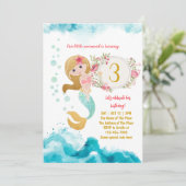 Mermaid Theme onder het Zee Baby Girl 3rd Birthday Kaart (Staand voorkant)
