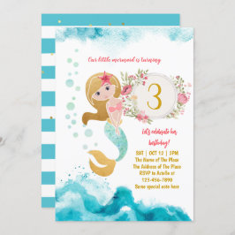 Mermaid Theme onder het Zee Baby Girl 3rd Birthday Kaart