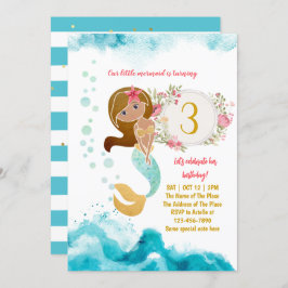 Mermaid Theme onder het Zee Baby Girl 3rd Birthday Kaart
