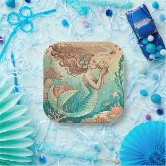Mermaid theme party custom paper plates papieren bordje