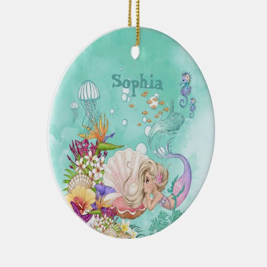 Mermaid Theme Roze Blue Cute Ceramic Ornament (Rechts)