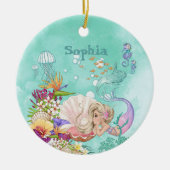 Mermaid Theme Roze Blue Cute Ceramic Ornament (Voorkant)