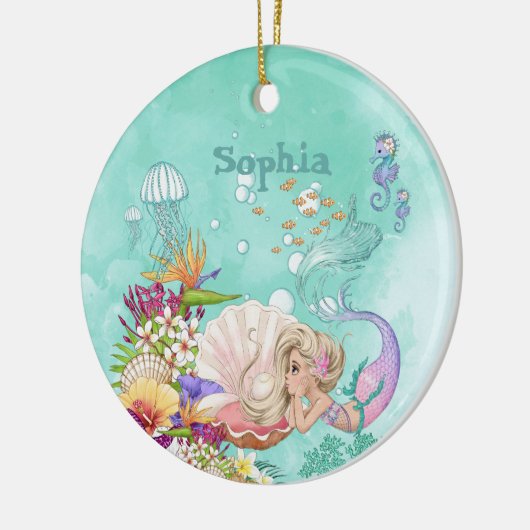Mermaid Theme Roze Blue Cute Ceramic Ornament (Links)