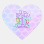 Mermaid themed 1st Birthday Hart Sticker (Voorkant)