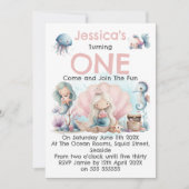 Mermaid Themed 1st Birthday Invitation Kaart (Voorkant)