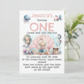 Mermaid Themed 1st Birthday Invitation Kaart (Staand voorkant)