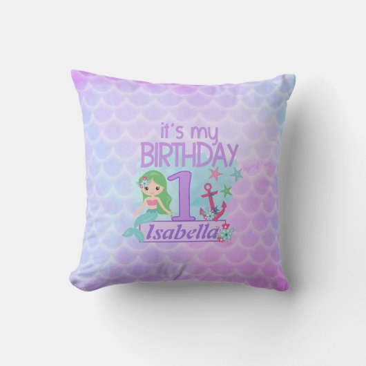 Mermaid themed 1st Birthday Kussen (Voorkant)