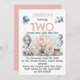 Mermaid Themed 2nd Birthday Invitation Kaart