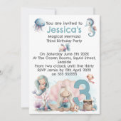 Mermaid Themed 3rd Birthday Invitation Kaart (Voorkant)