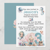 Mermaid Themed 3rd  Birthday Invitation Kaart (Voorkant / Achterkant)