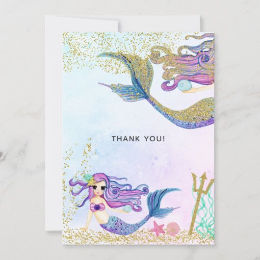 Mermaid themed Birthday Bedankkaart (Voorkant)