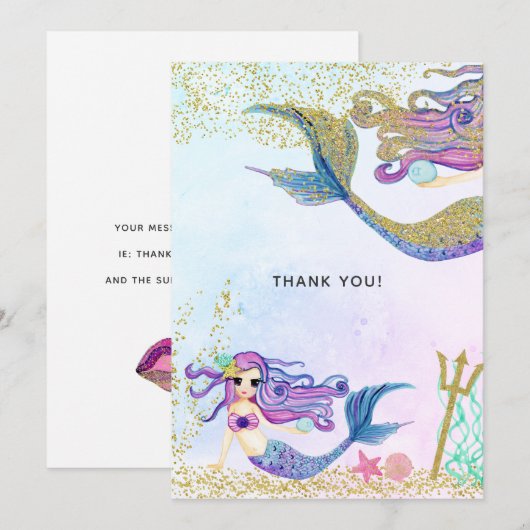 Mermaid themed Birthday Bedankkaart (Voorkant / Achterkant)