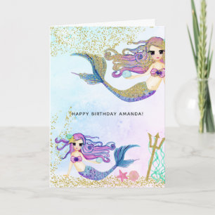 Mermaid themed Birthday Greeting Kaart