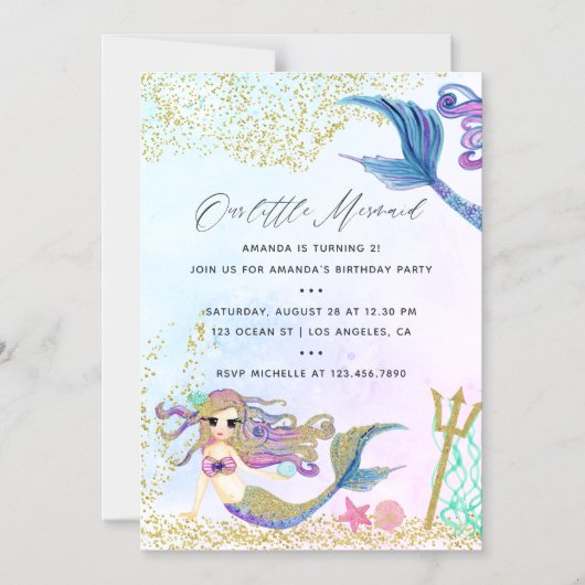 Mermaid themed Birthday Party Magnetische Uitnodiging (Voorkant)