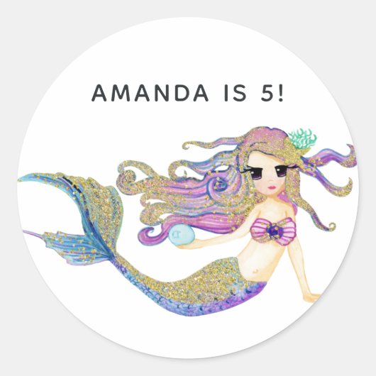 Mermaid themed Birthday Ronde Sticker (Voorkant)