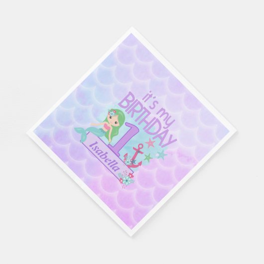 Mermaid themed verjaardagspapier Napkins Servet (Hoek)