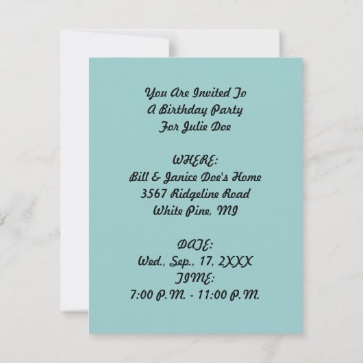 MERMAID THEMEED ARTIJ INVITATION ~ EZ OM AAN TE PA KAART (Achterkant)