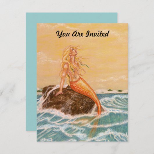 MERMAID THEMEED ARTIJ INVITATION ~ EZ OM AAN TE PA KAART (Voorkant / Achterkant)