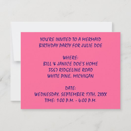 MERMAID THEMEED ARTIJ INVITATION ~ EZ OM AAN TE PA KAART (Achterkant)